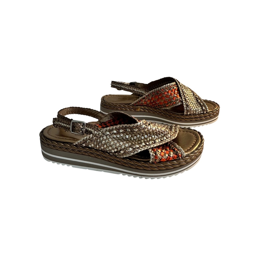 Pons Quintana Maui Retxa Woven Leather Platform Sandal Size 41 / 10.5- 11 Bronze